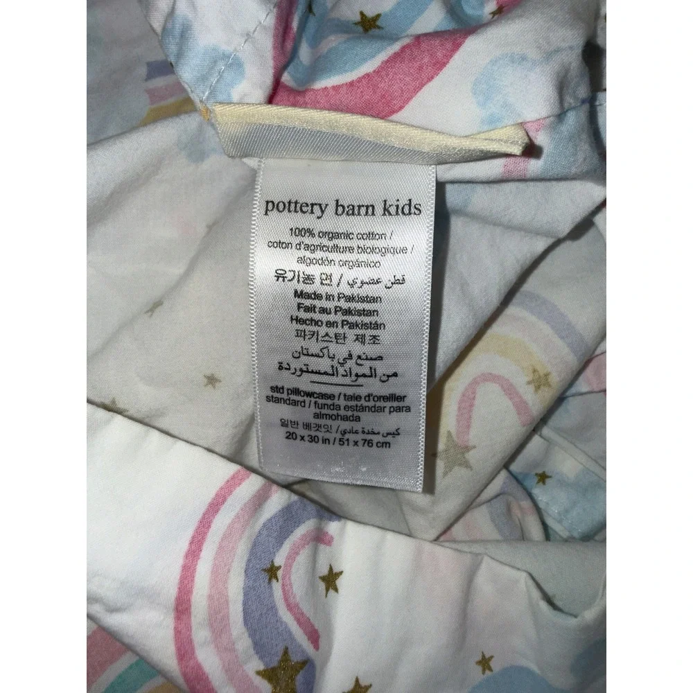 Pottery Barn Kids Rainbow Hearts Twin Sheet Set Organic Cotton White Pastel